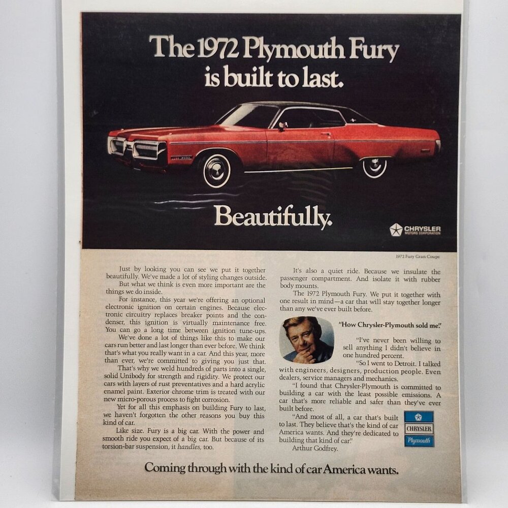 1972 Plymouth Fury Dodge Chrysler Vintage Magazine Print Ad